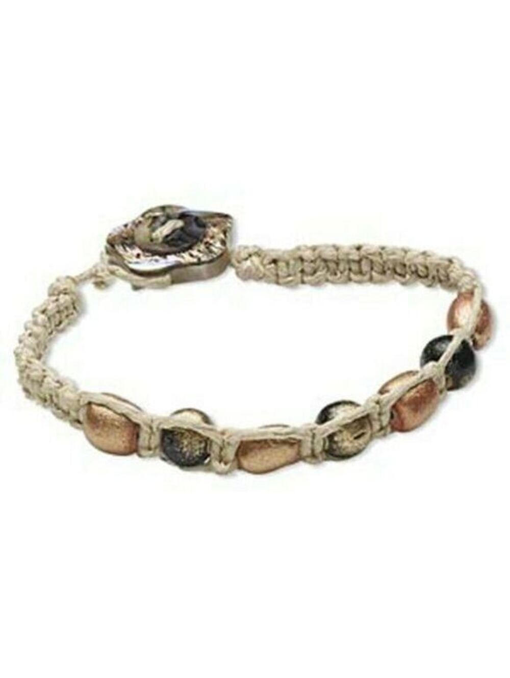 Handcrafted Ethnic Philippines Tambabawod Wood Paua Shell and Hemp Bracelet